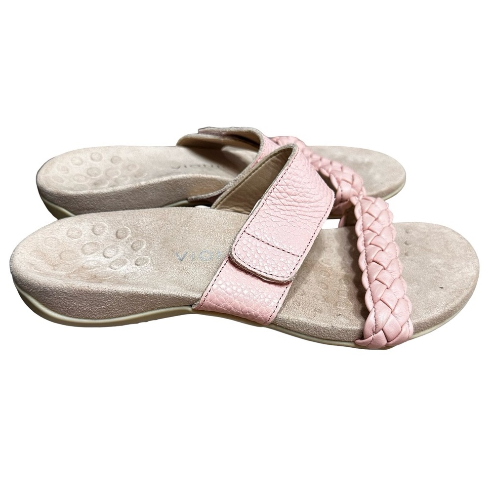 Vionic Jeanne Slip On Slides Light Pink Size 10 Comfort Sandals Braided Strap